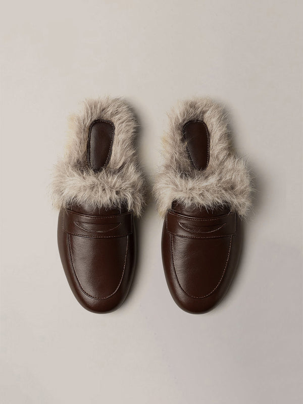 Velour Fur Mule Slippers